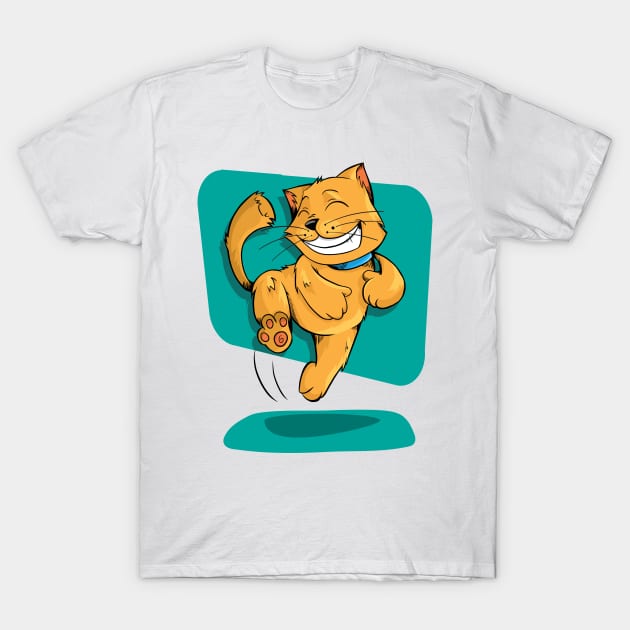 Orange cat jumping,funny orange cat T-Shirt by Rakla